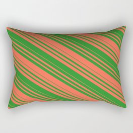 [ Thumbnail: Red and Forest Green Colored Striped Pattern Rectangular Pillow ]
