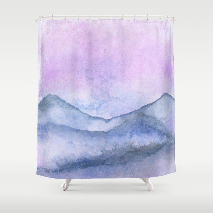Purple Mountain Scape With Watercolor Shower Curtain