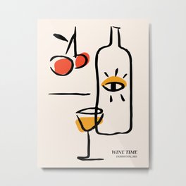 Wine time, Cocktail, Abstract fun art, Retro print, Exhibition poster, Mid century modern, Gallery art, Minimalist Metal Print