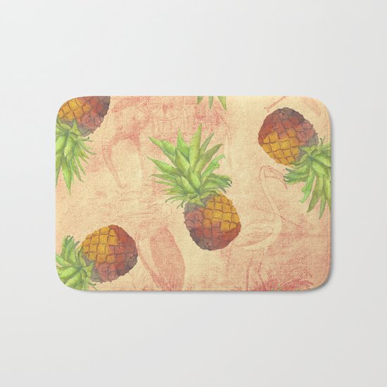 Retro Vintage Pineapple with Grunge Animals Background on #Society6 Bath Mat