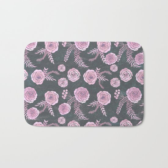 Peony Pattern Grey Bath Mat