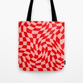 Pink and Red Wavy Checkered Print - Softroom Tote Bag