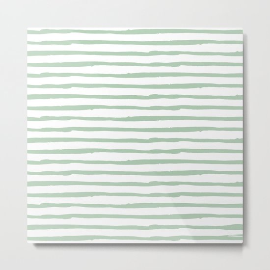 Elegant Stripes White and Pastel Cactus Green Metal Print