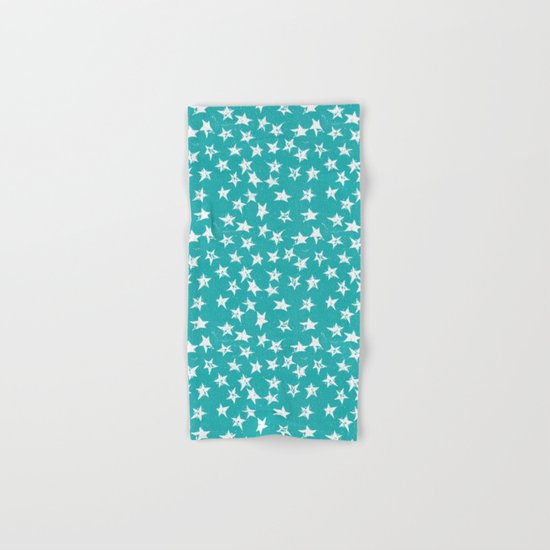 Linocut Stars - Verdigris & White Hand & Bath Towel