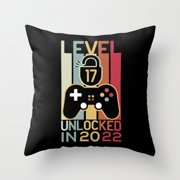 Level 17 unlocked in 2022 gamer 17th birthday gift Throw Pillow