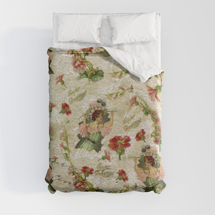 My Easter Lady Collage Watercolor Duvet Cover