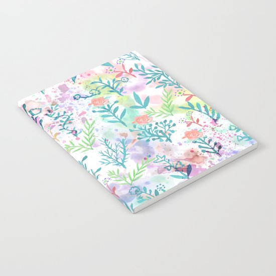 Hand drawn coral pink green watercolor floral Notebook