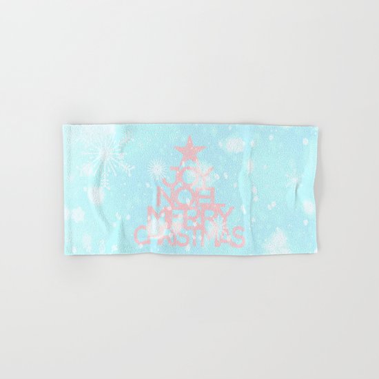 Joy,Noel,Merry Christmas and Star pattern - pink on aqua Hand & Bath Towel
