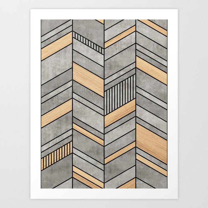 Abstract Chevron Pattern - Concrete and Wood Art Print