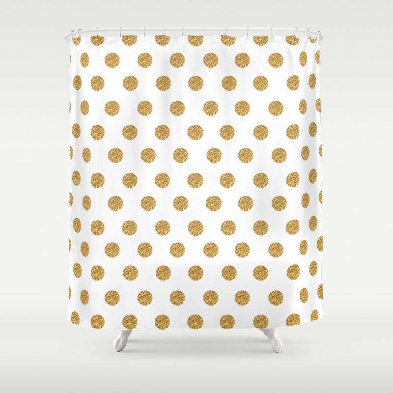 Gold Glitter Polka Dots Shower Curtain By Cuteco Society6