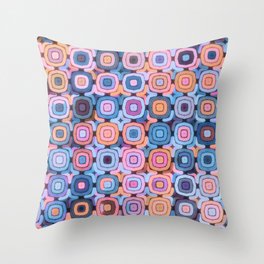 Colorful Retro Geometric Squares Sepia Blue Pink Peach Throw Pillow