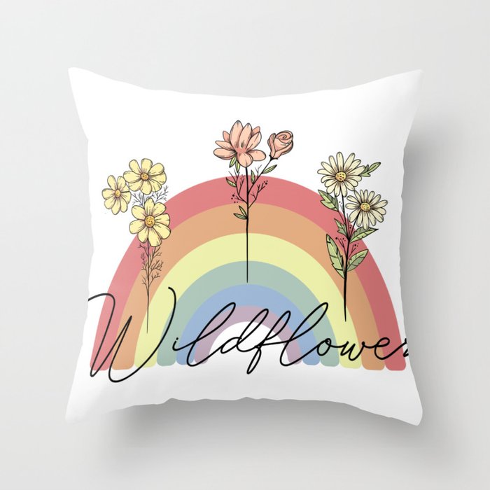 Wildflower Retro Rainbow design Throw Pillow