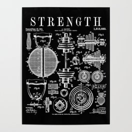 Gym Fitness Workout Dumbbell Kettlebell Vintage Patent Print Poster