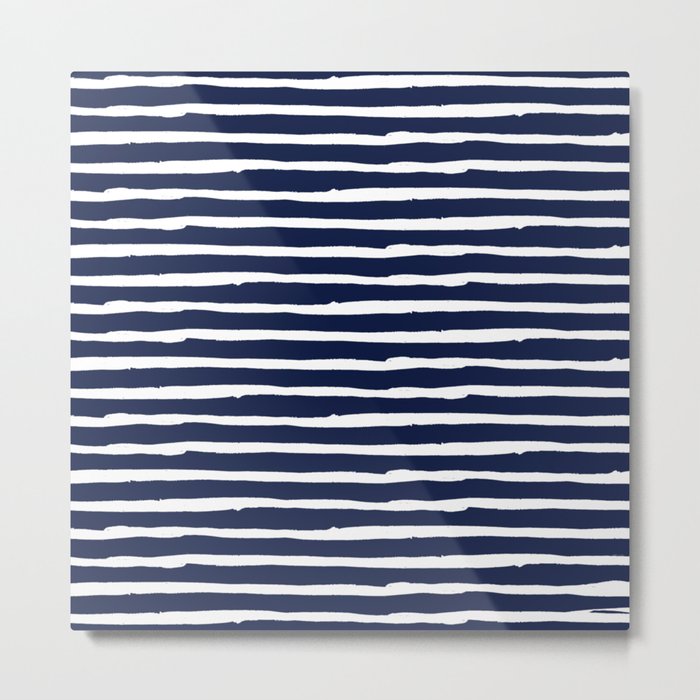 Navy Blue Stripes on White II Metal Print