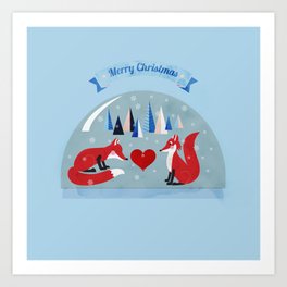 Christmas foxes in love Art Print