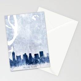 Memphis Skyline & Map Watercolor Navy Blue Print by Zouzounio Art Stationery Card