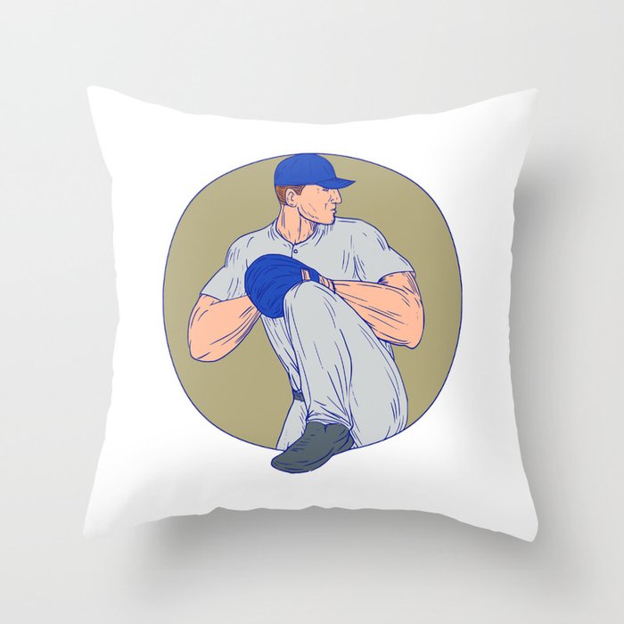 American Baseball Pitcher Throw Ball Circle Drawing Throw Pillow