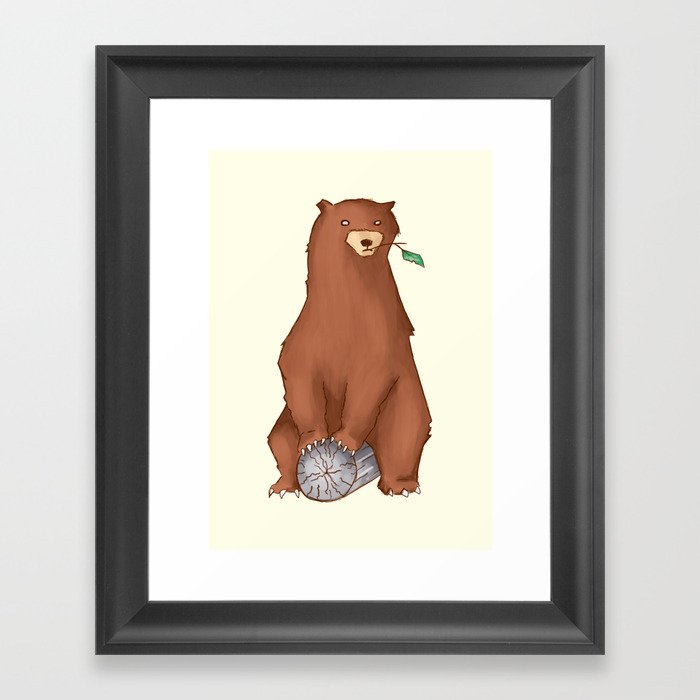 BROWN BEAR AND A LEAF Framed Art Print