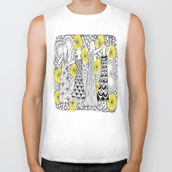 Zentangle Girls - Black and White Illustration Biker Tank