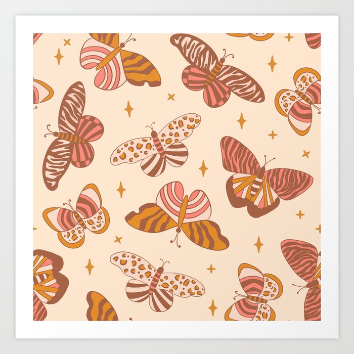 Butterfly Animal Print Boho Pattern  Art Print