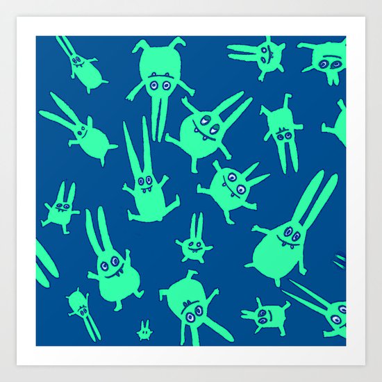 bunnies in weightlessness Art Print