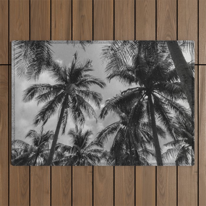 Tropical Jungle Palm Trees in Black and White Outdoor Rug