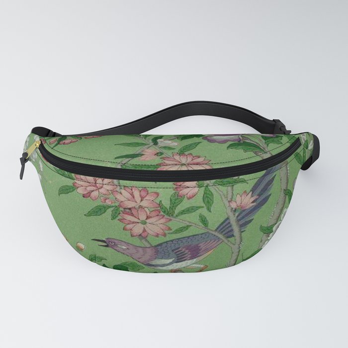 Chinoiserie Magpie Peony Garden Summer Green Fanny Pack
