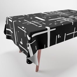 Mid-Century Modern Kinetikos Pattern in Black and White Tablecloth
