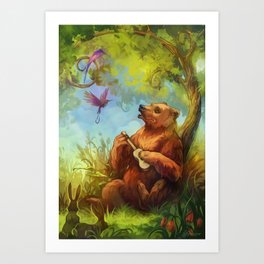 Bear and ukulele Art Print