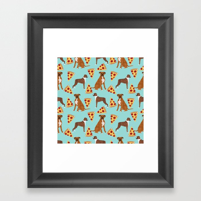 Boxer dog pattern pizza dog lover pet portraits boxers dog breed by pet friendly Framed Art Print | Graphic-design, Digital, Pattern, Illustration, Cartoon, Pizza, Pizza-sice, Cheese, Dog, Dogs