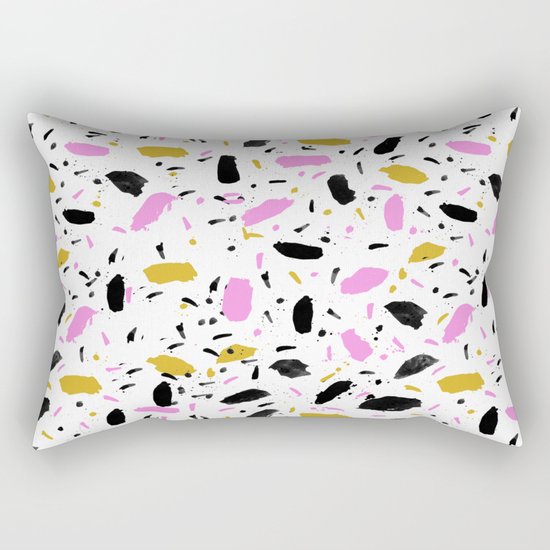 Terrazo cute pink black and white gender neutral modern abstract pattern painting painterly boho art Rectangular Pillow