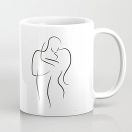 Abstract kiss sketch. Minimalist lovers line art. Coffee Mug