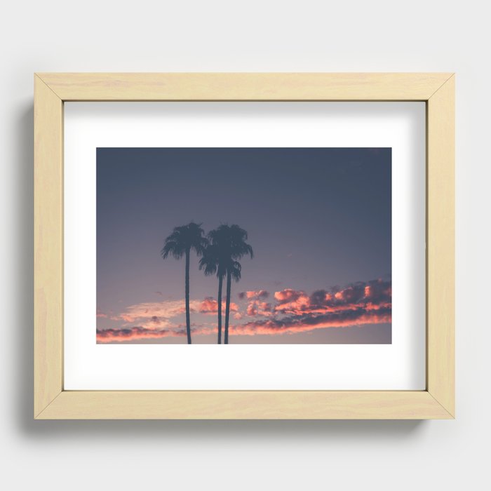 Silhouette of palm trees at sunset Recessed Framed Print