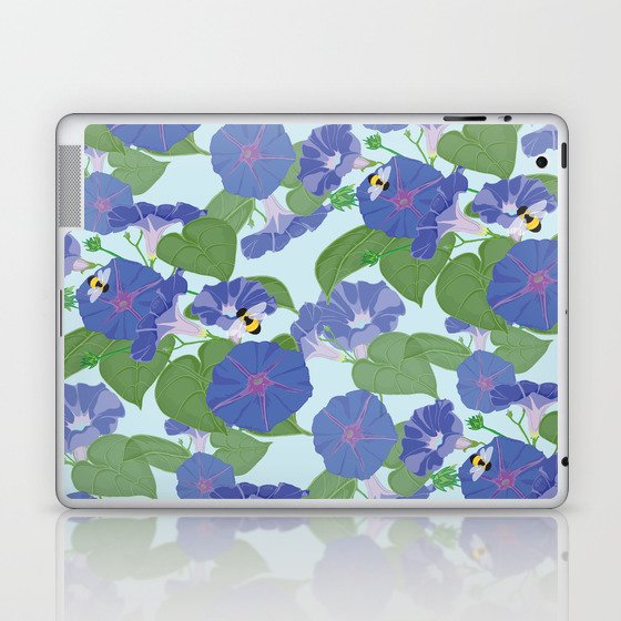 Glory Bee - Vintage Floral Morning Glories and Bumble Bees Laptop & iPad Skin