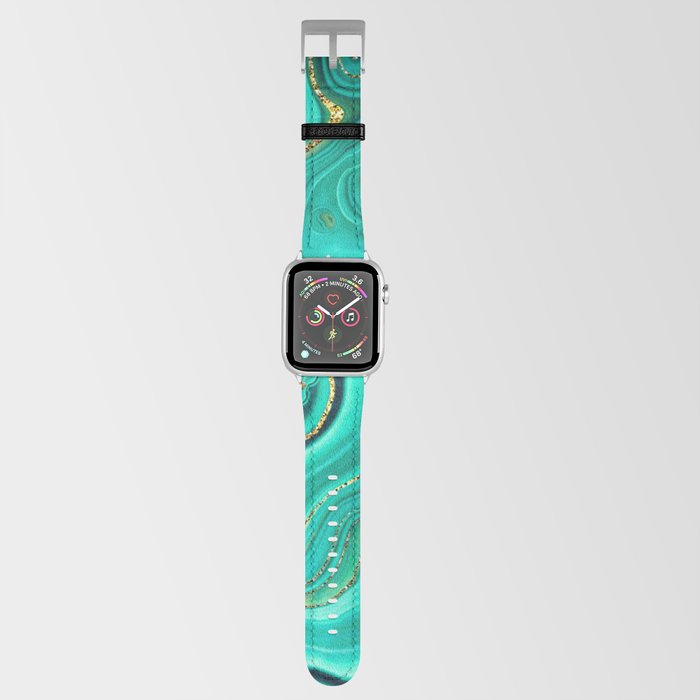 Emerald Green + Gold Abstract Geode Ripples Apple Watch Band
