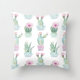 Simply Echeveria Cactus in Pastel Cactus Green and Pink Throw Pillow