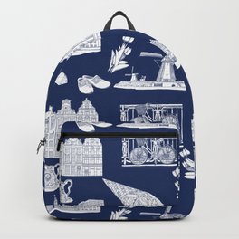  Netherlands Toille de Jouy pattern in Delft Blue background Backpack