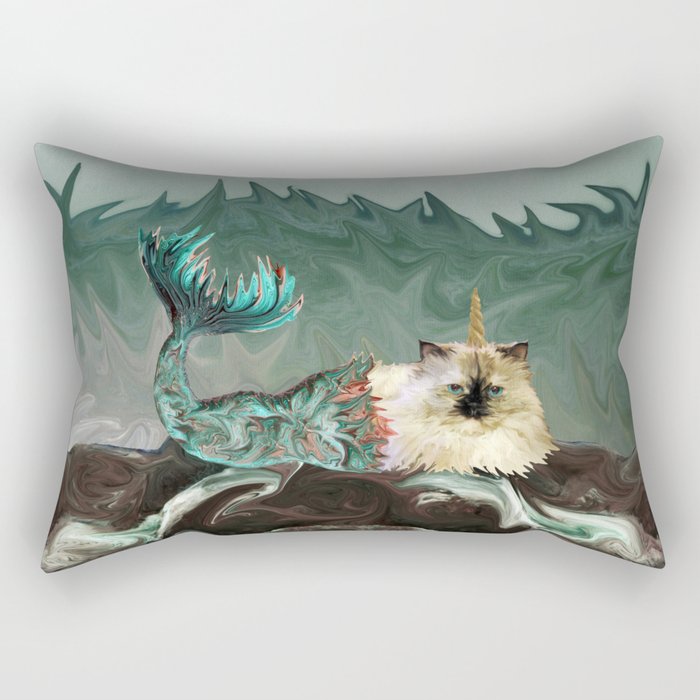 Behold the Mythical Merkitticorn - Mermaid Kitty Cat Unicorn Rectangular Pillow