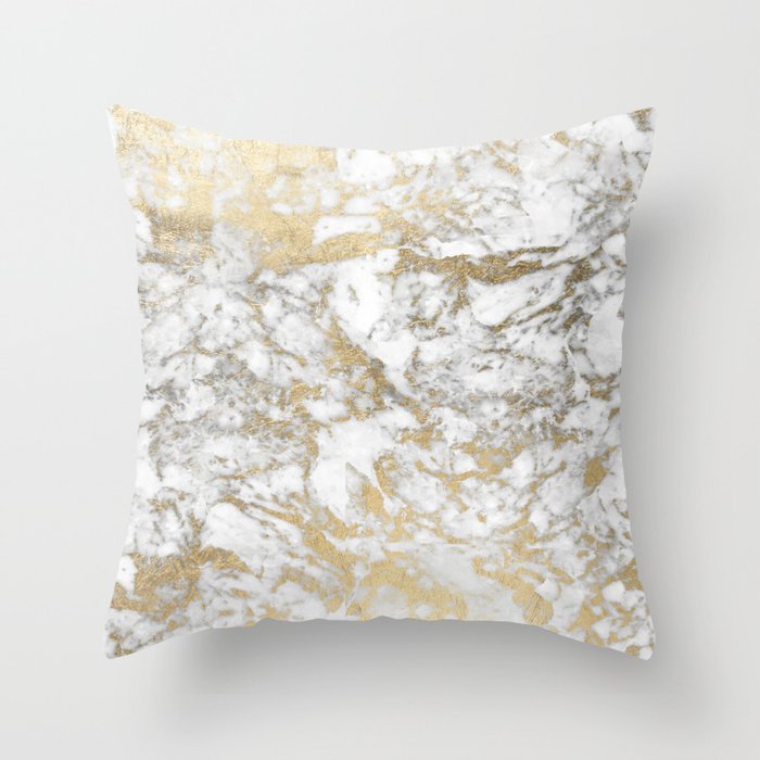 Modern chic faux gold white elegant marble Throw Pillow