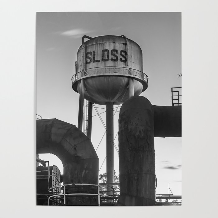 Birmingham Sloss Furnaces Historic Water Tower - Black and White 1x1 Poster