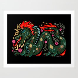Dragon - Red, Black, Green Art Print