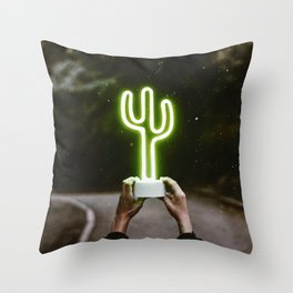 California Neon Desert Cactus Throw Pillow