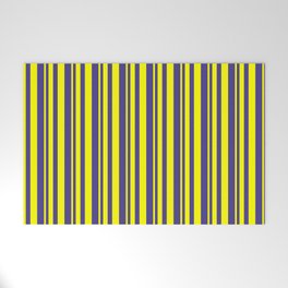 [ Thumbnail: Yellow and Dark Slate Blue Colored Striped Pattern Welcome Mat ]