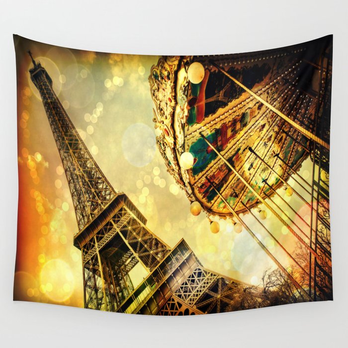 pariS. : Eiffel Tower & Ferris Wheel Wall Tapestry