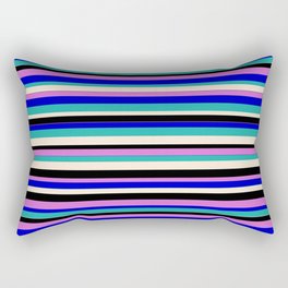 [ Thumbnail: Vibrant Orchid, Blue, Light Sea Green, Beige, and Black Colored Lines Pattern Rectangular Pillow ]