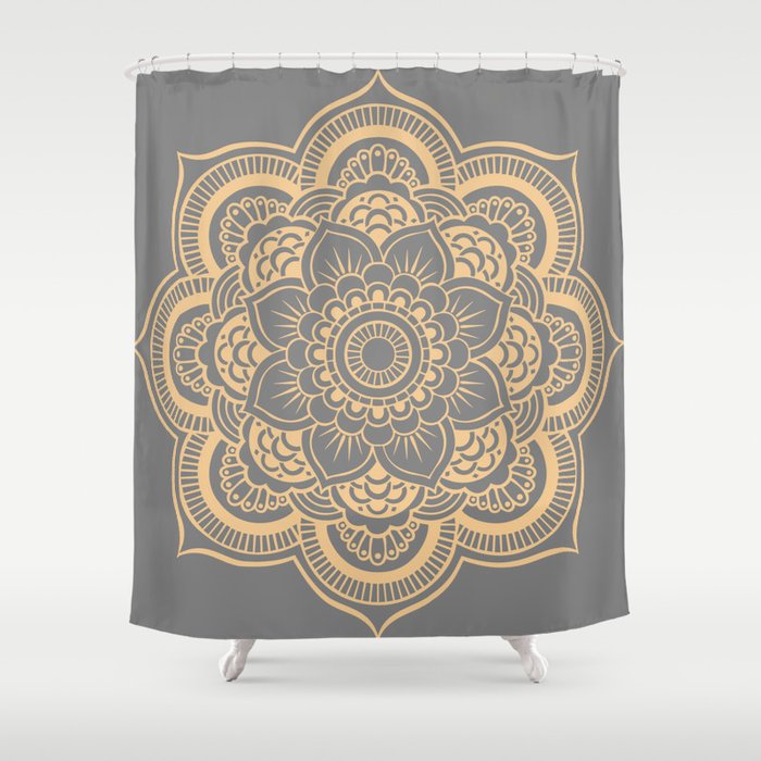 Mandala Flower Gray & Peach Shower Curtain
