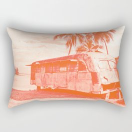 Cuba Bus Travel Caribbean Island Beach Tropical Palm Trees Orange Sunset Ocean Surf Swimming Summer Landscape Rectangular Pillow