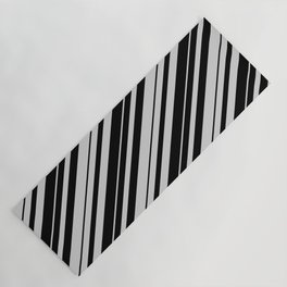 [ Thumbnail: Black & Light Grey Colored Pattern of Stripes Yoga Mat ]