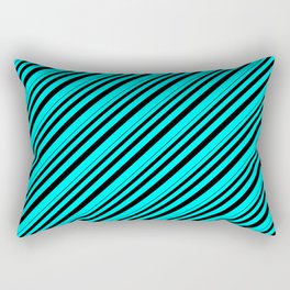 [ Thumbnail: Black and Cyan Colored Stripes Pattern Rectangular Pillow ]