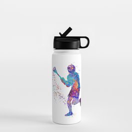 Lacrosse Boy Colorful Watercolor Art Sports Gift Water Bottle